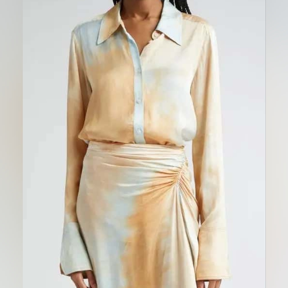 A.L.C. aiden tie dye long sleeve satin button-up shirt